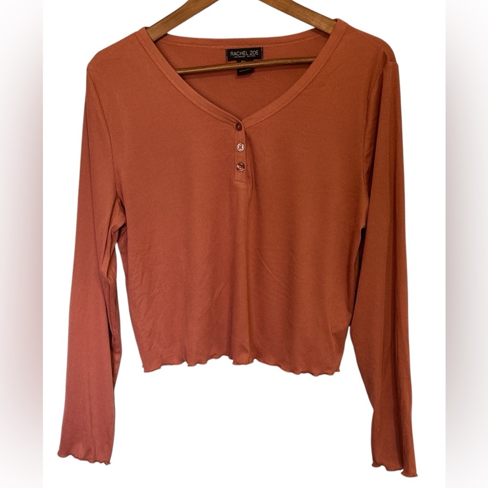 RACHEL ZOE WOMAN CUTE FITTED CROP TOP MAUVE/PINK L/S SIZE LARGE NWOT
